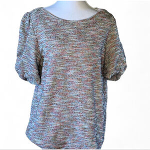 LOFT Multicolor Knit Short Sleeve Sweater Size L Pastel Textured Top